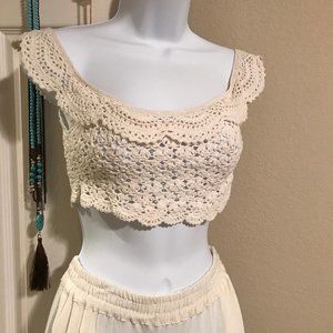 Boho White Crochet Crop Top, Halter Top, Festival